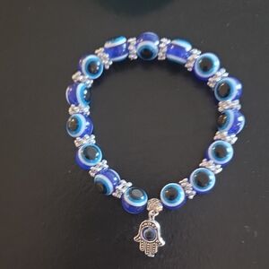 Blue Evil Eye Hamsa Charm Bracelet - Unbranded New In Package